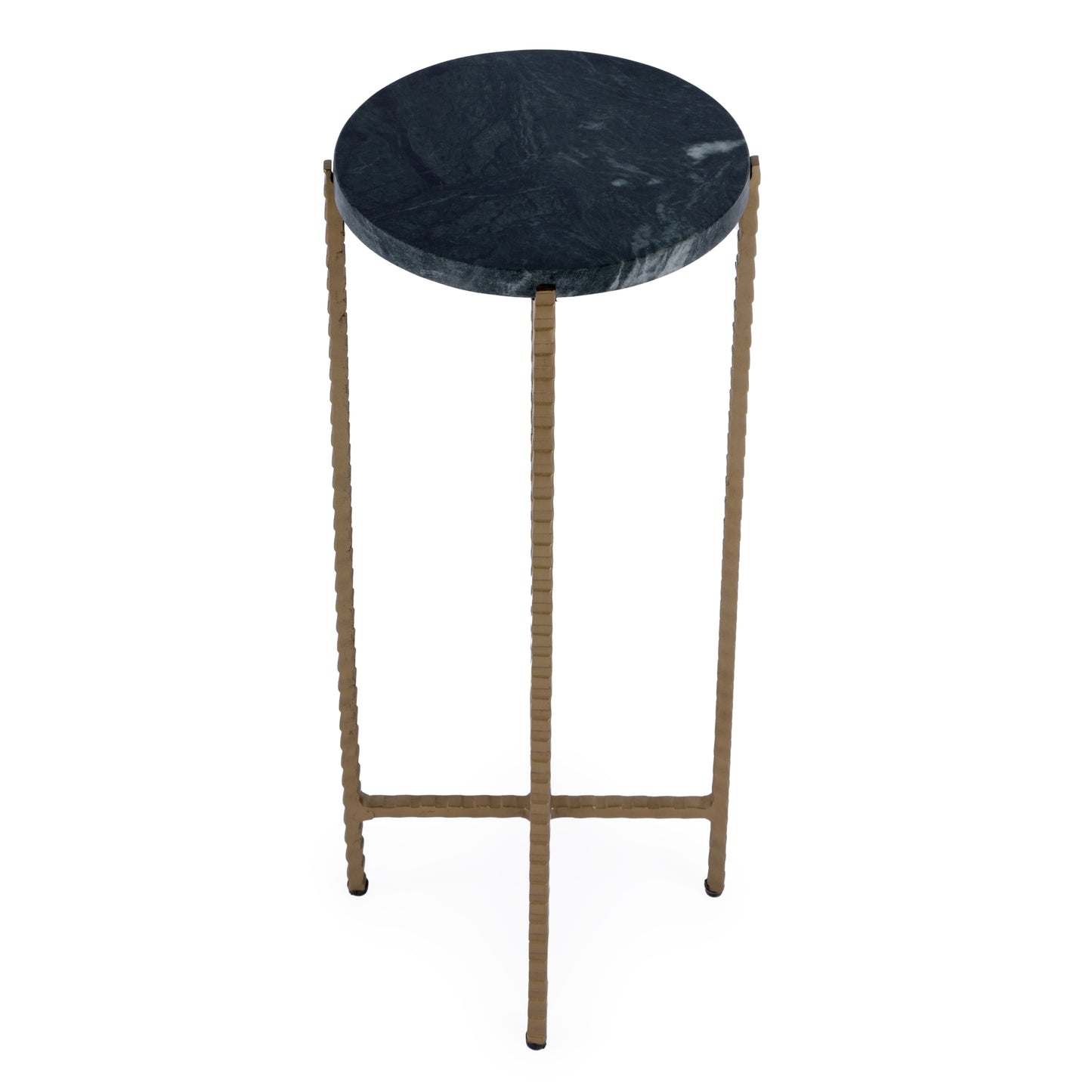21" Green and Gold Marble and Iron Drink Size Round End Table