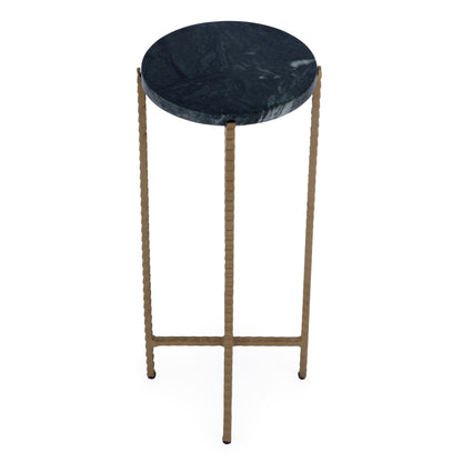 21" Green and Gold Marble and Iron Drink Size Round End Table