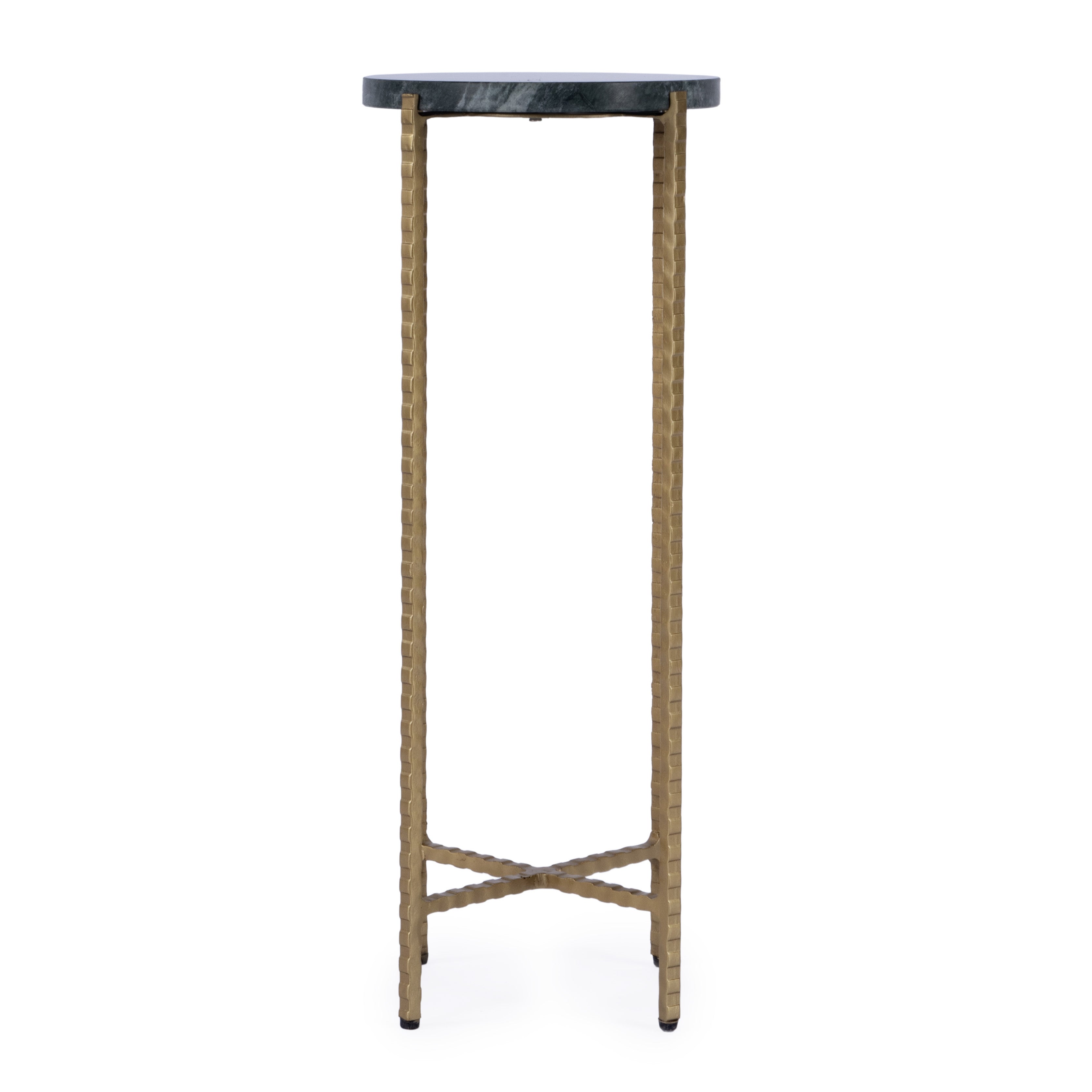 21" Green and Gold Marble and Iron Drink Size Round End Table