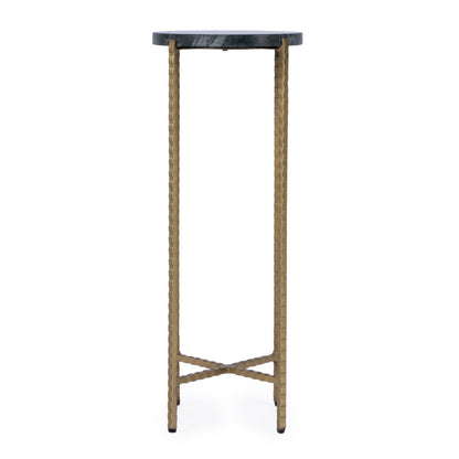 21" Green and Gold Marble and Iron Drink Size Round End Table