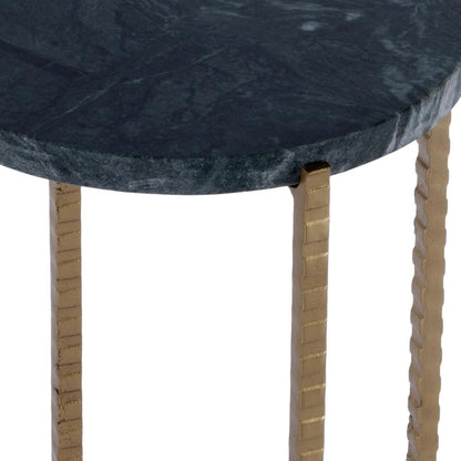 21" Green and Gold Marble and Iron Drink Size Round End Table