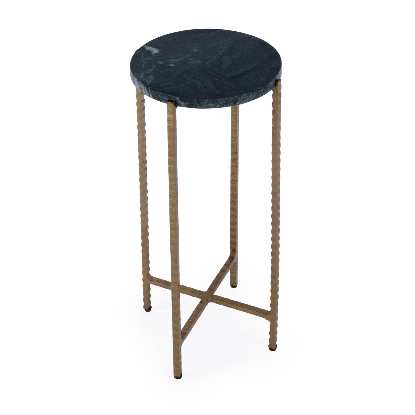 21" Green and Gold Marble and Iron Drink Size Round End Table