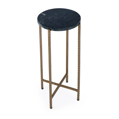 21" Green and Gold Marble and Iron Drink Size Round End Table