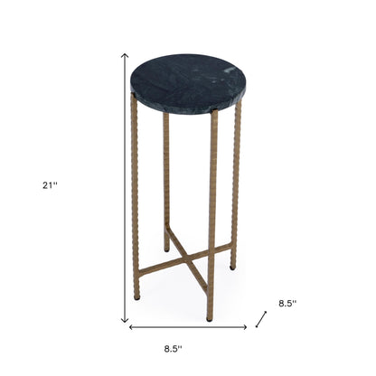 21" Green and Gold Marble and Iron Drink Size Round End Table