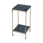 24" Green and Gold Marble and Iron Square End Table With Shelf