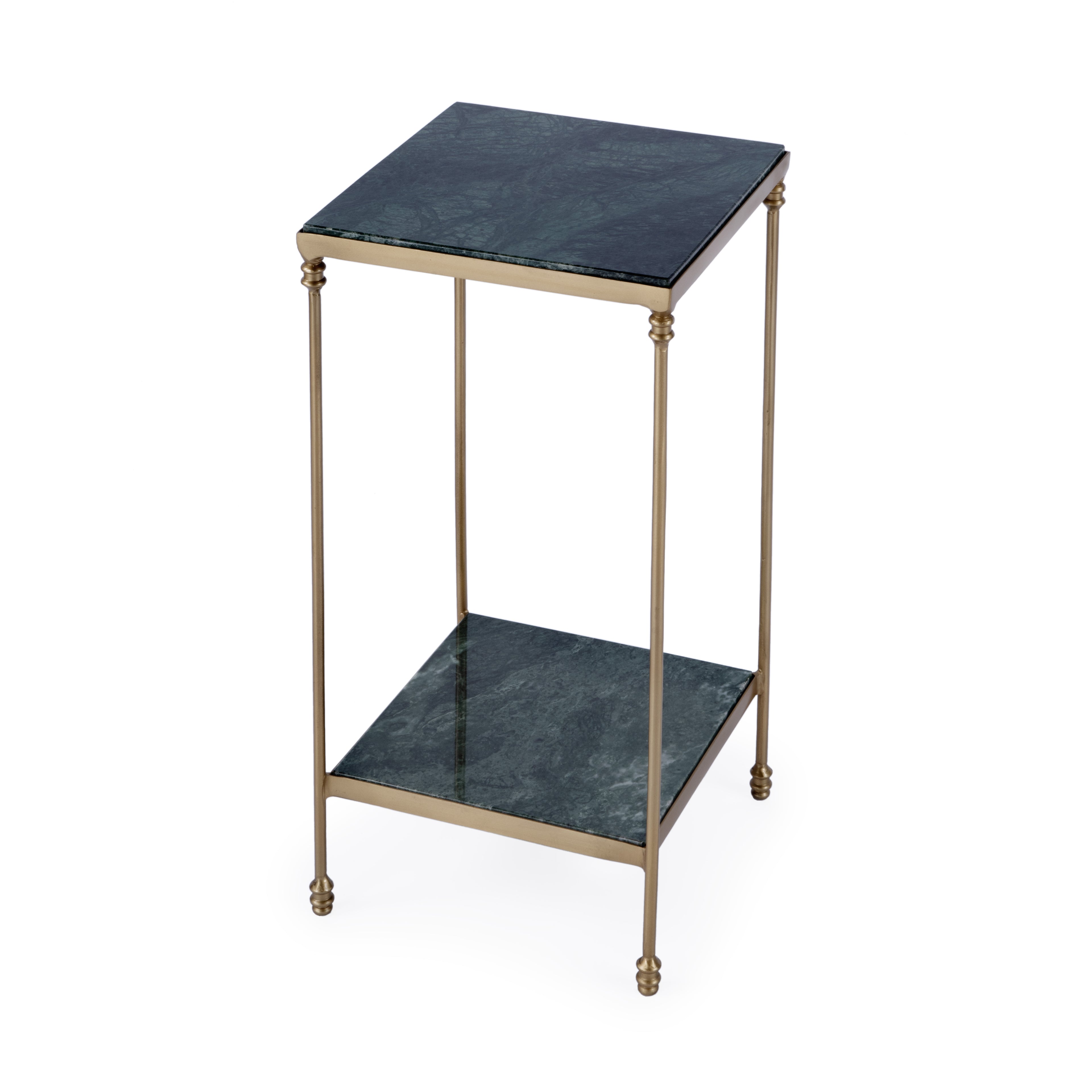 24" Green and Gold Marble and Iron Square End Table With Shelf