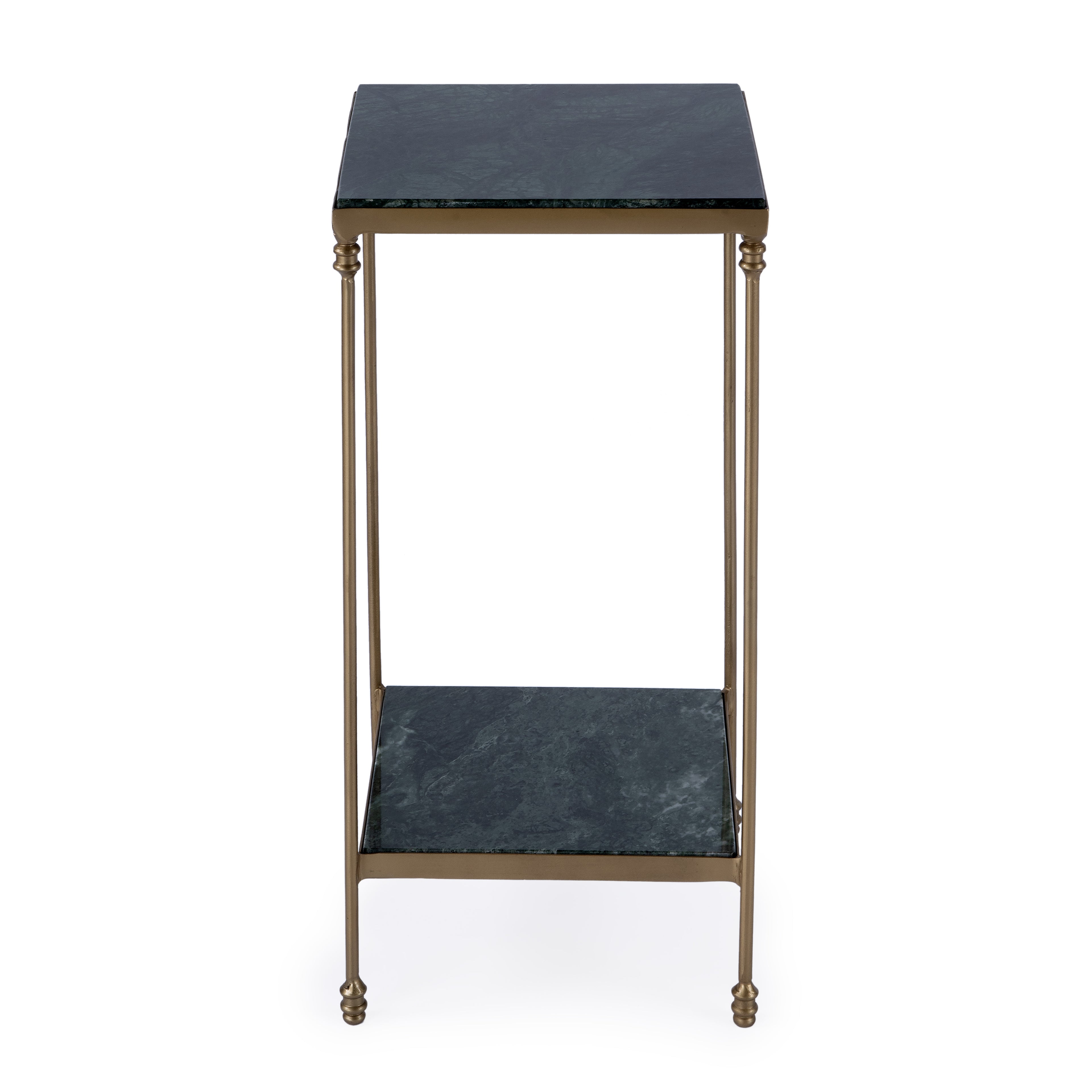 24" Green and Gold Marble and Iron Square End Table With Shelf