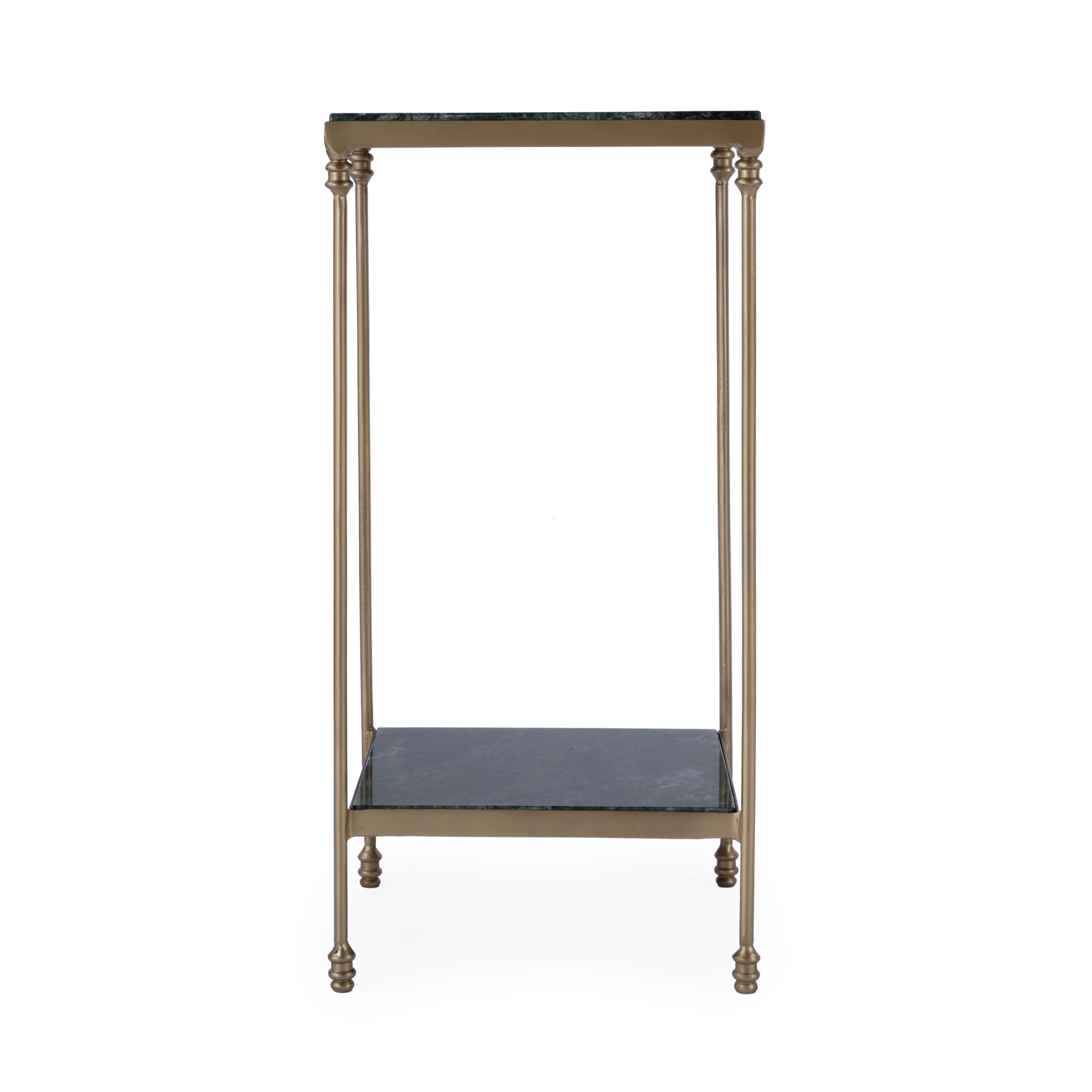 24" Green and Gold Marble and Iron Square End Table With Shelf