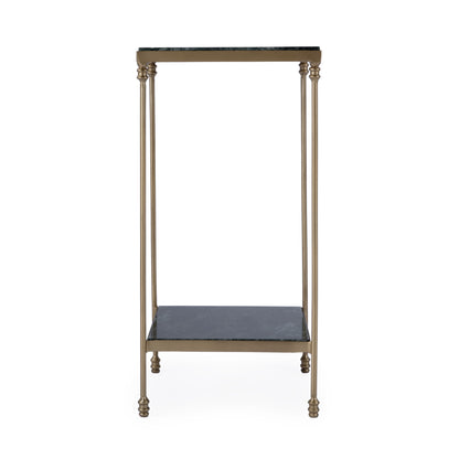 24" Green and Gold Marble and Iron Square End Table With Shelf