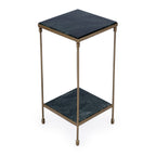 24" Green and Gold Marble and Iron Square End Table With Shelf