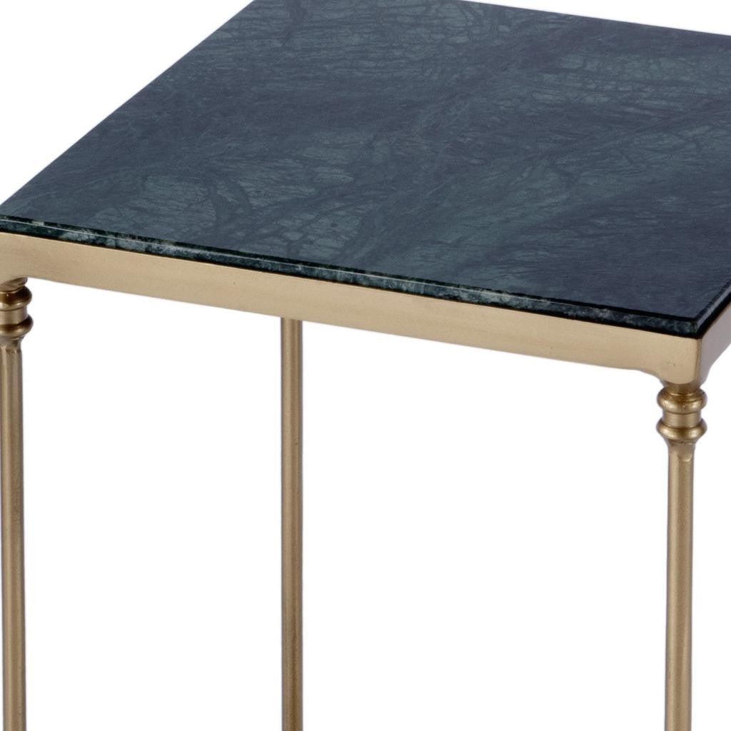 24" Green and Gold Marble and Iron Square End Table With Shelf