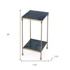 24" Green and Gold Marble and Iron Square End Table With Shelf