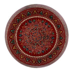 18" Red Iron Hand Painted Floral Round Drum End Table