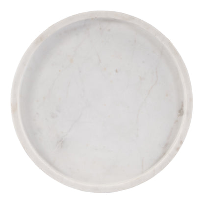 25" White and Black Marble and Iron Round Pedestal End Table