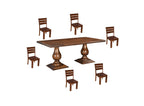 Seven Piece Brown Solid Wood Dining Set with Six Chairs