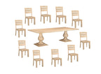 11 Piece Beige Solid Wood Dining Set with 10