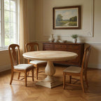 Five Piece Beige Round Solid Wood Dining Set with Four Chairs
