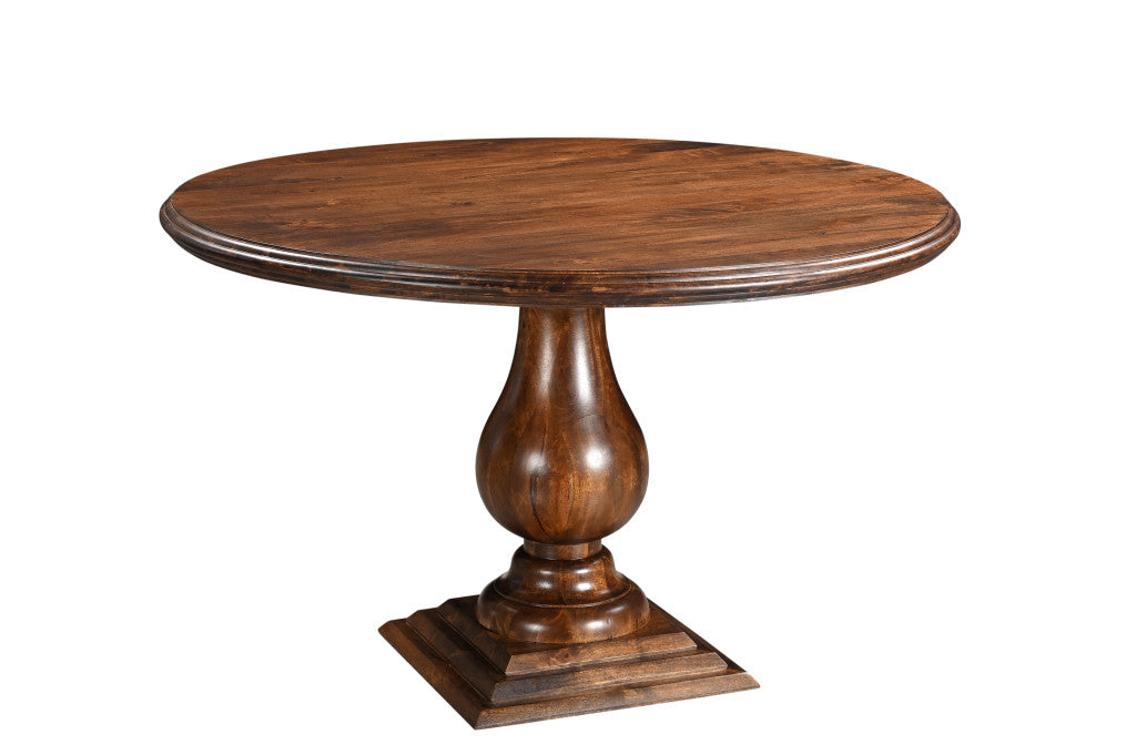 Five Piece Brown Round Solid Wood Dining Set with Four Chairs