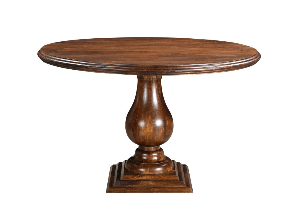 Five Piece Brown Round Solid Wood Dining Set with Four Chairs