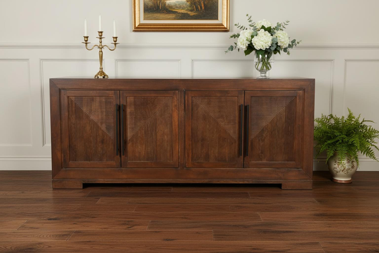 102" Dark Brown Solid Wood Sideboard with Four Doors