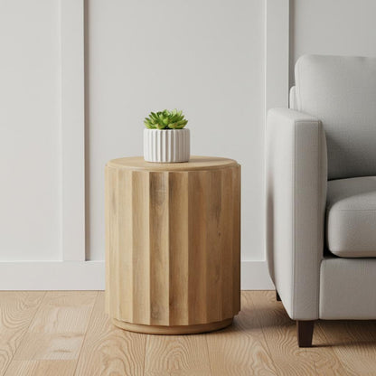 23" Brown Solid Wood Round Block End Table