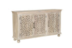 72" White Solid Wood Carved Floral Sideboard with Three Doors