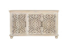 72" White Solid Wood Carved Floral Sideboard with Three Doors