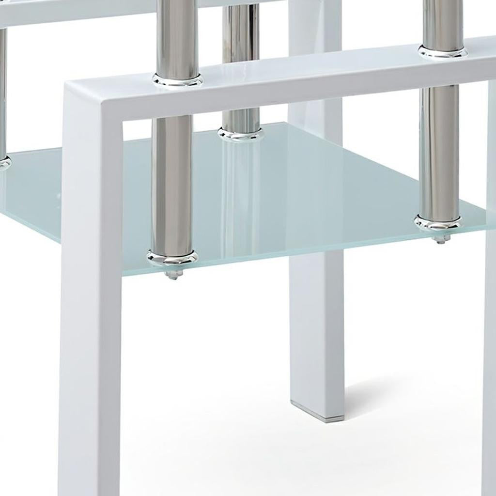 20" Clear and White Glass and Metal Square End Table With Shelf