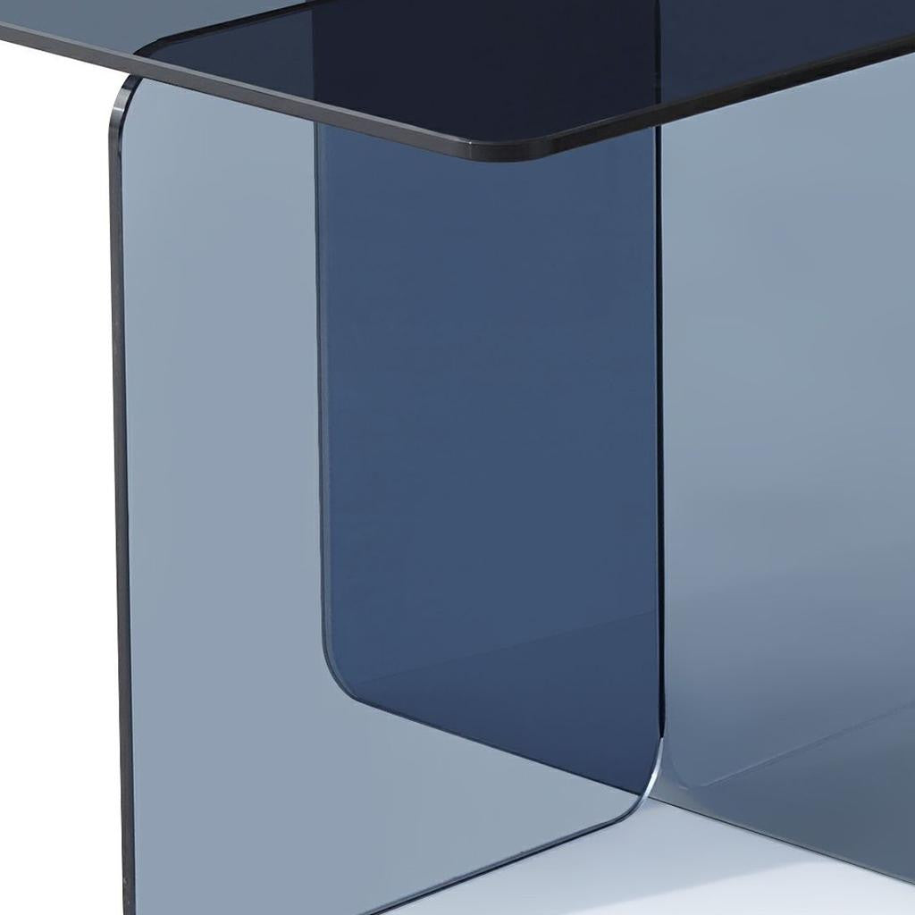 16" Smoky Black Glass Square Cross Legs End Table