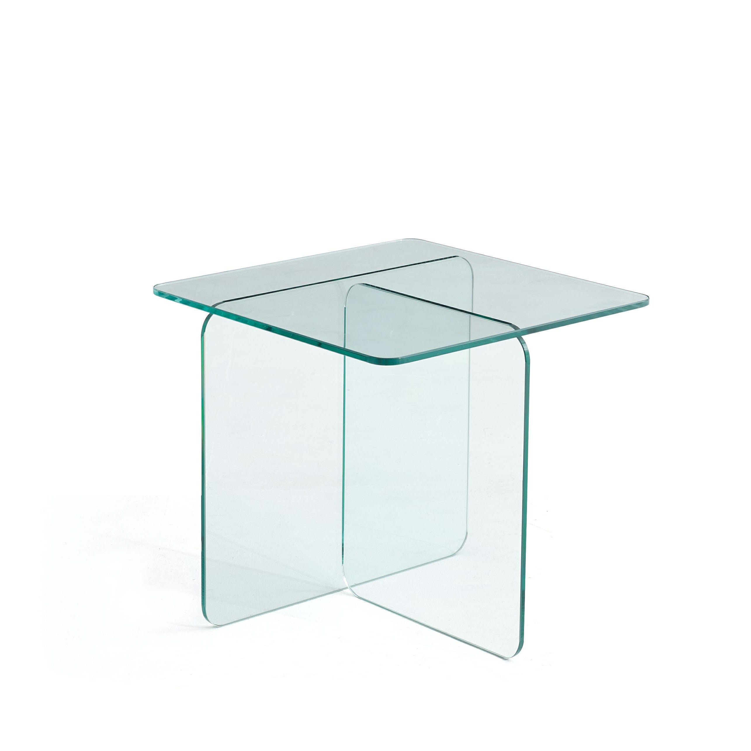 16" Clear Glass Square Cross Legs End Table