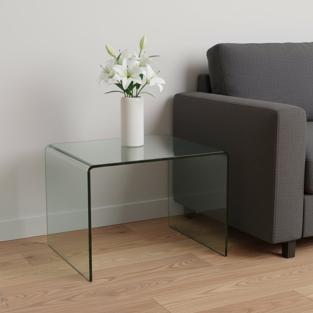 19" Clear Glass Sled End Table