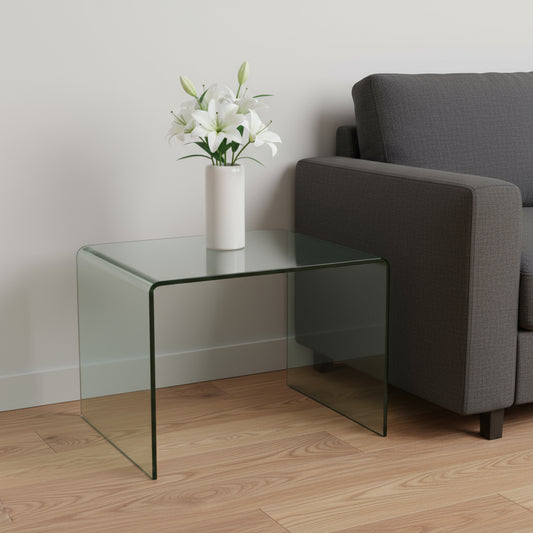 19" Clear Glass Sled End Table