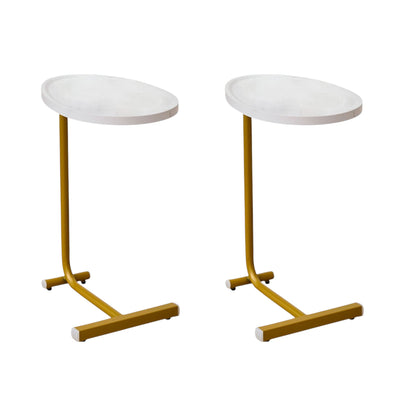 Set of Two White and Gold Faux Marble and Metal Oval End Tables