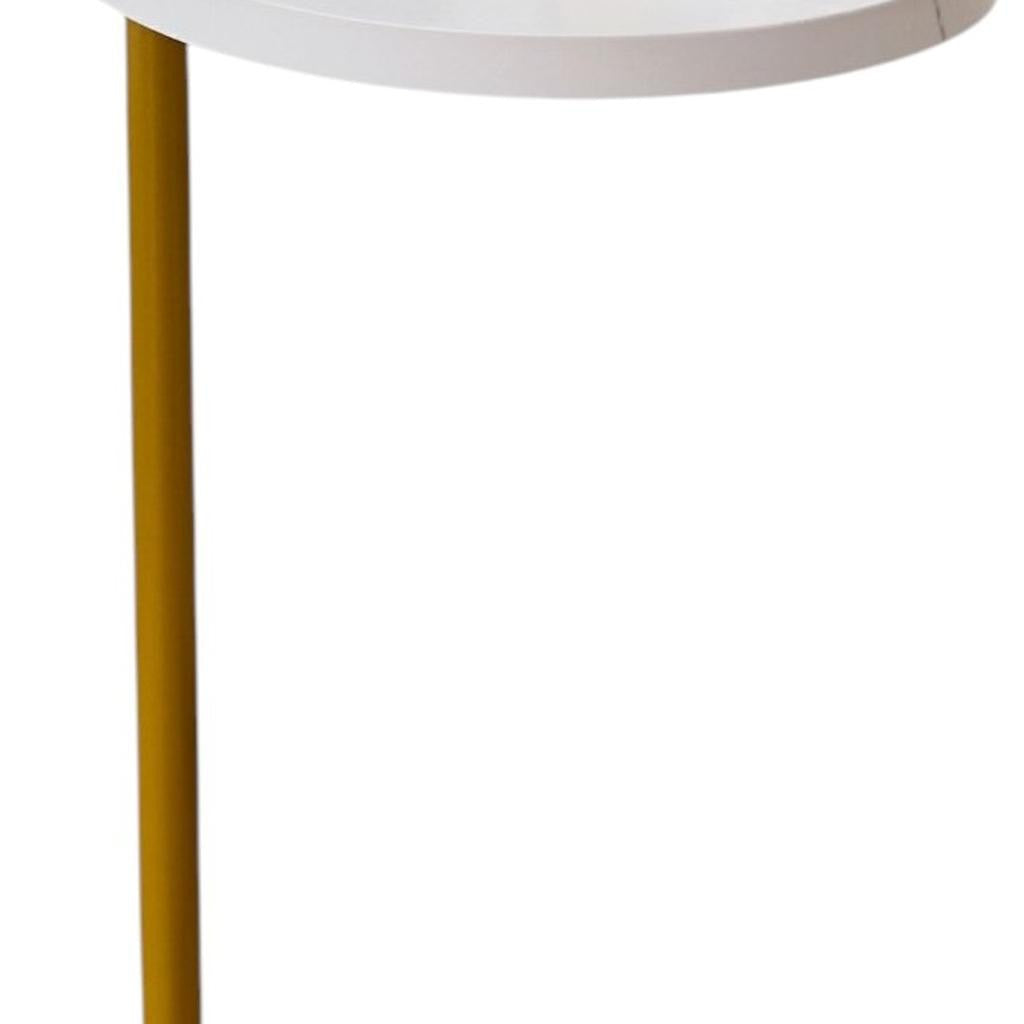 Set of Two White and Gold Faux Marble and Metal Oval End Tables