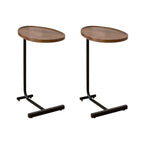 Set of Two Brown and Black Wood and Metal Oval End Tables