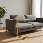 Set of Two White and Gold Faux Marble and Metal Oval End Tables