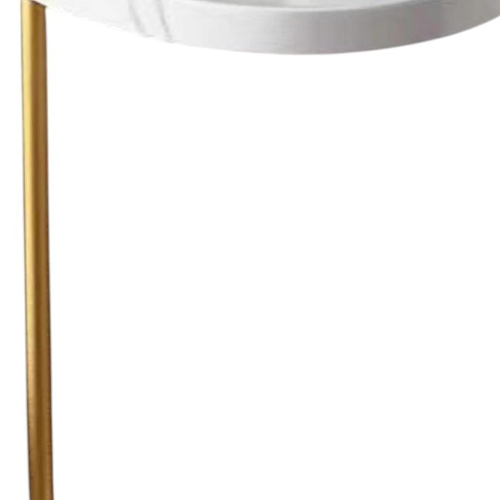 Set of Two White and Gold Faux Marble and Metal Oval End Tables