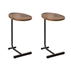 Set of Two Brown and Black Wood and Metal Oval End Tables