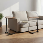 Set of Two Brown and Black Wood and Metal Oval End Tables