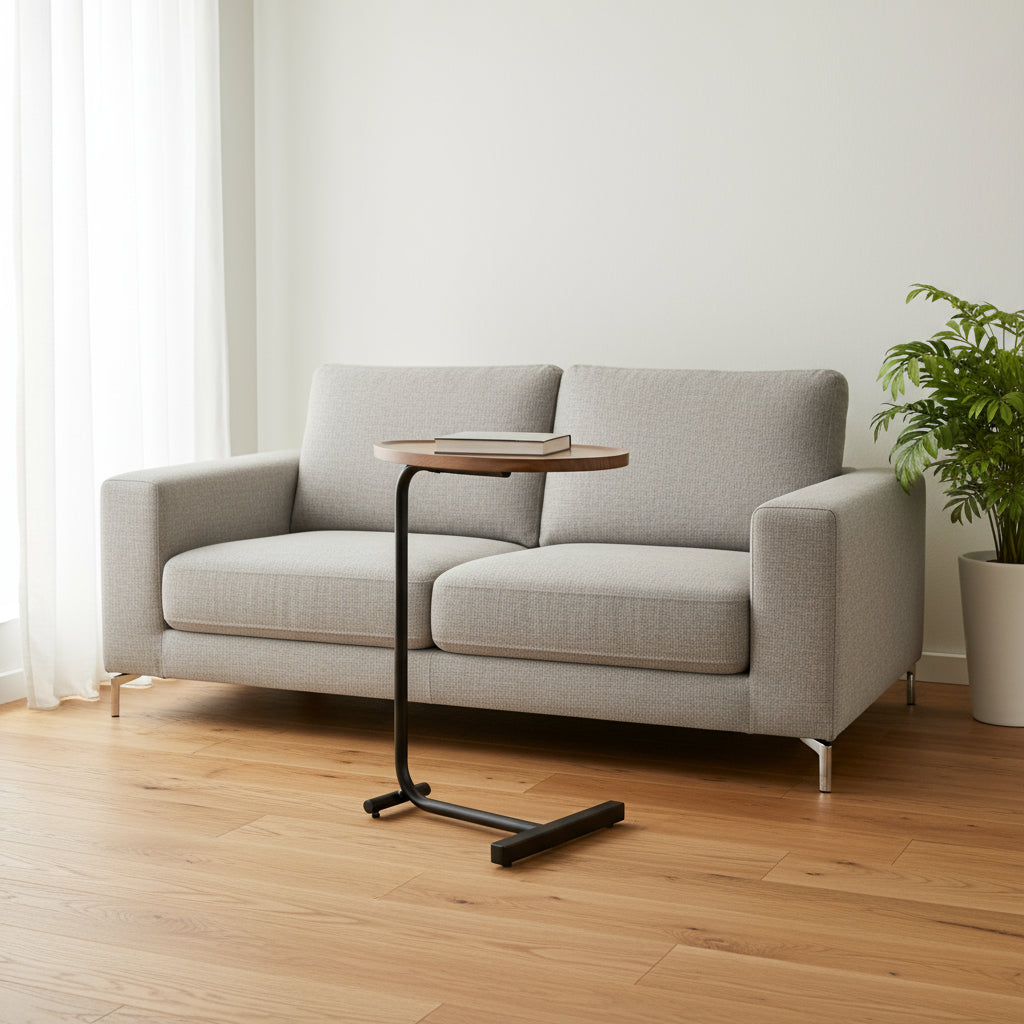 Set of Two Brown and Black Wood and Metal Oval End Tables