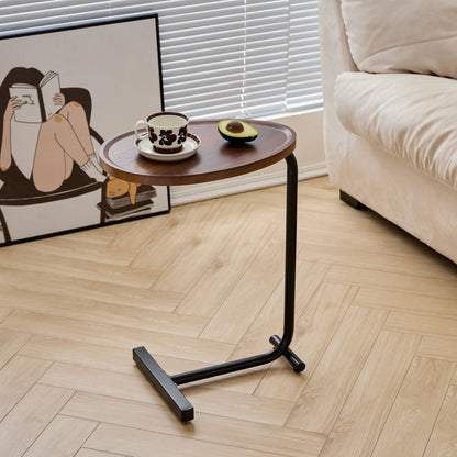 Set of Two Brown and Black Wood and Metal Oval End Tables