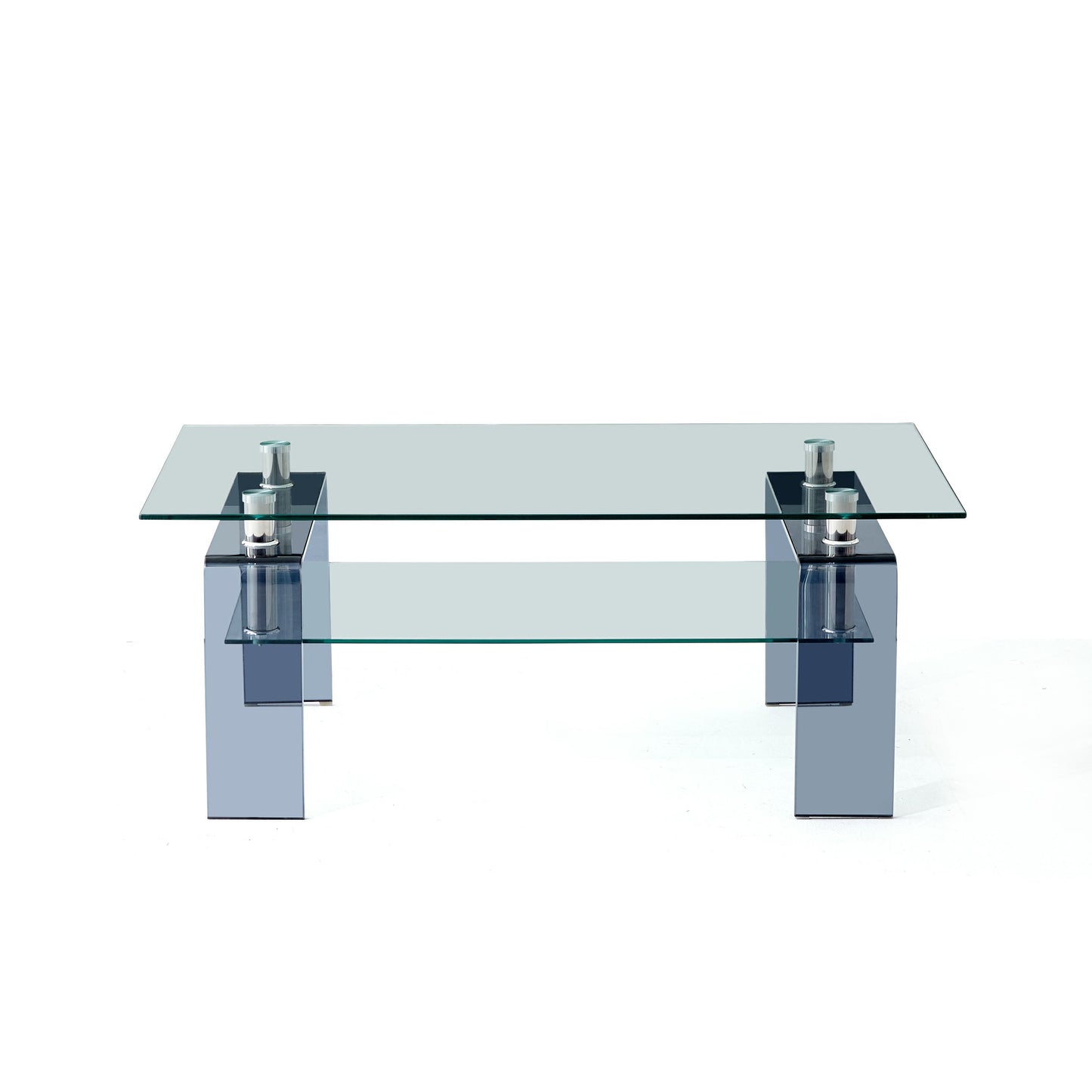 39" Clear and Black Glass Coffee Table With Shelf
