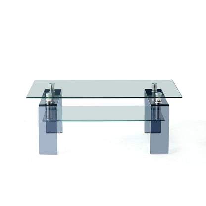 39" Clear and Black Glass Coffee Table With Shelf