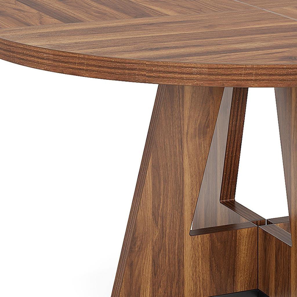 47" Brown Solid Wood Pedestal Base Round Top Dining Table