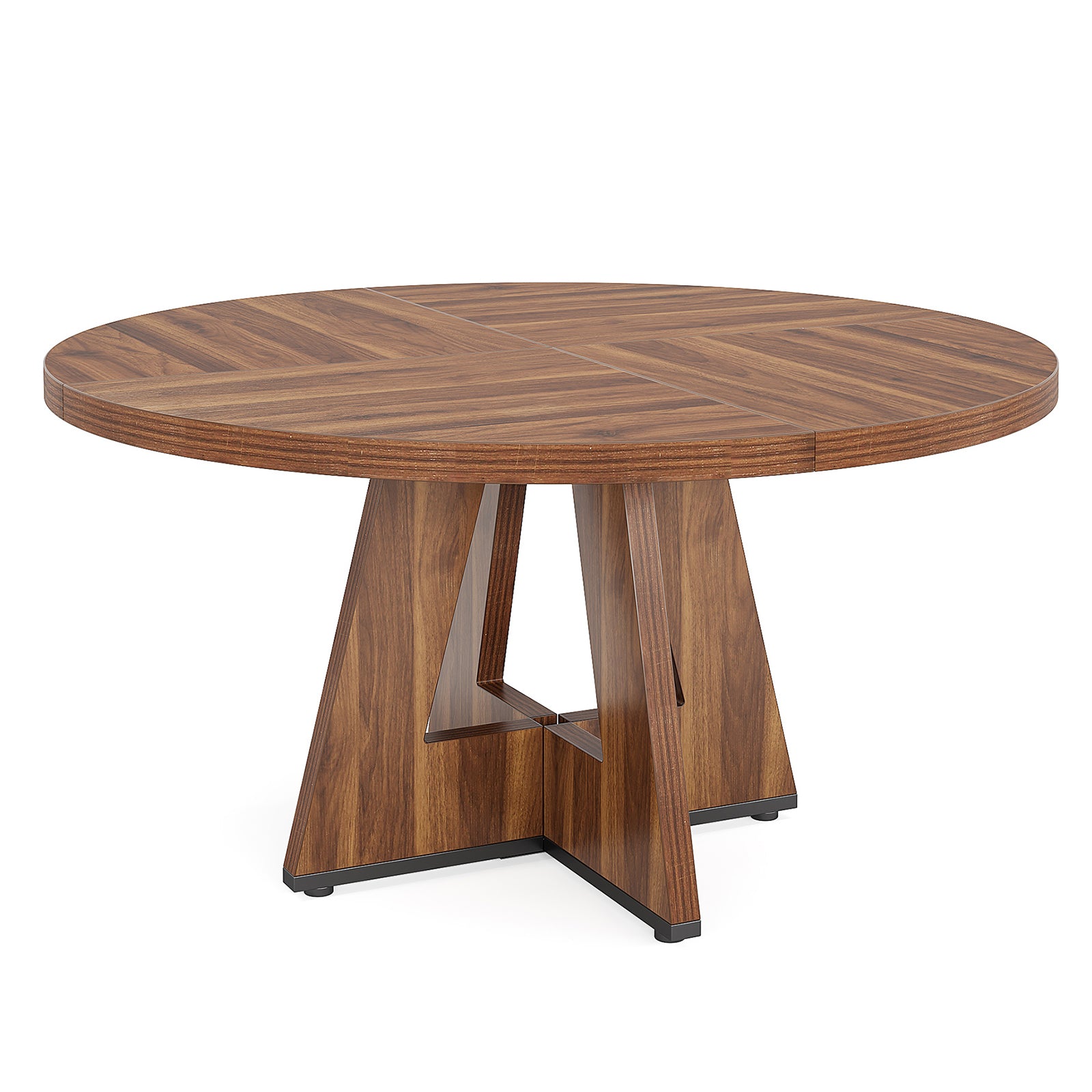 47" Brown Solid Wood Pedestal Base Round Top Dining Table