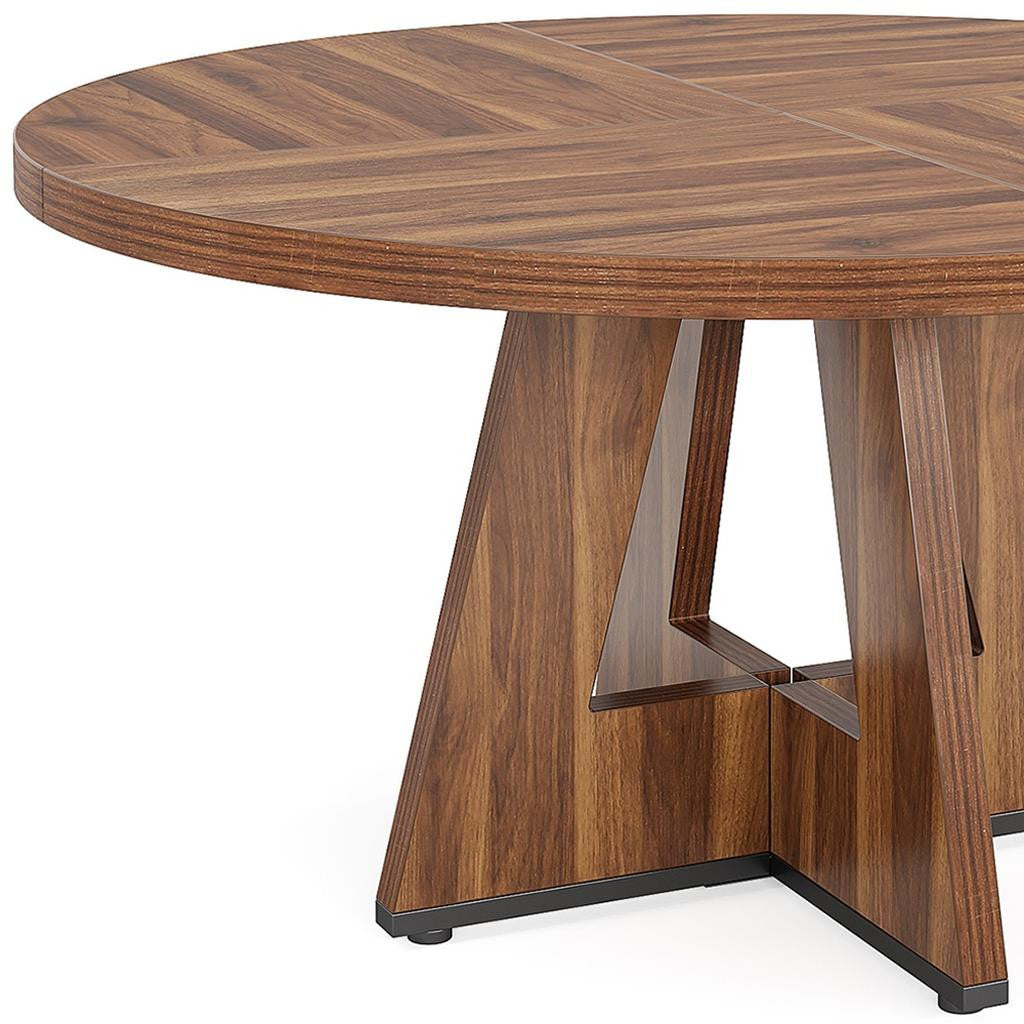 47" Brown Solid Wood Pedestal Base Round Top Dining Table