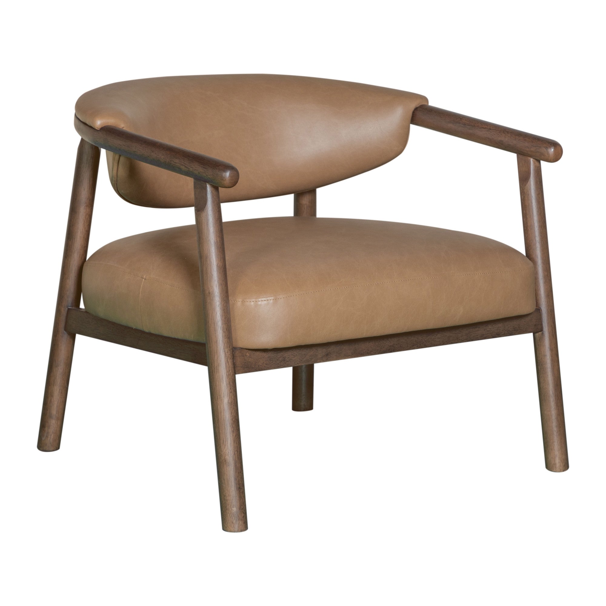 33" Brown and Dark Brown Faux Leather And Wood Arm Chair