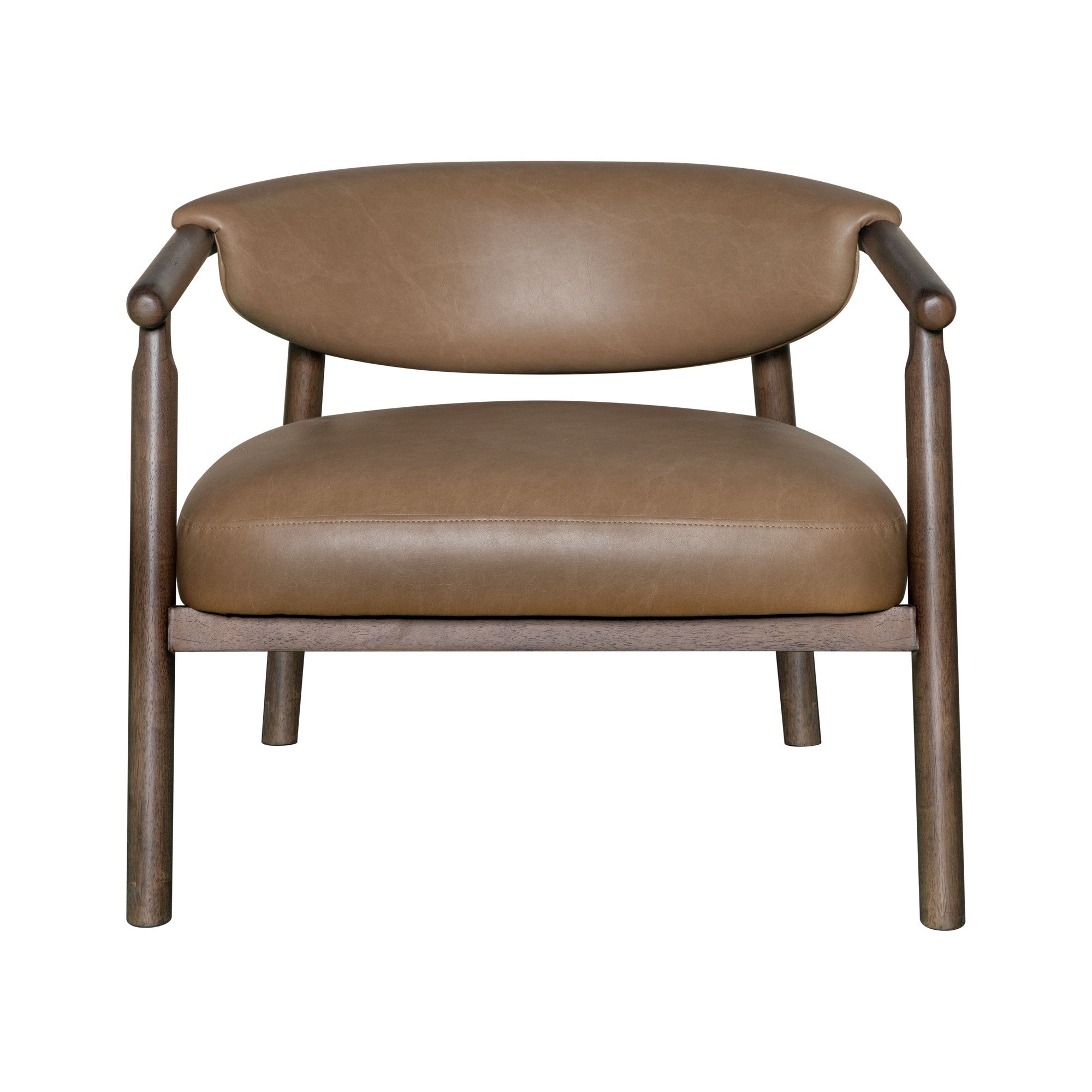 33" Brown and Dark Brown Faux Leather And Wood Arm Chair