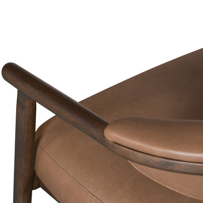 33" Brown and Dark Brown Faux Leather And Wood Arm Chair