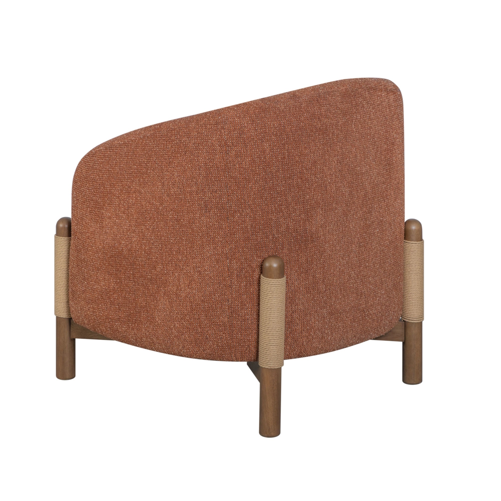 30" Rust and Brown Fabric And Wood Arm Chair